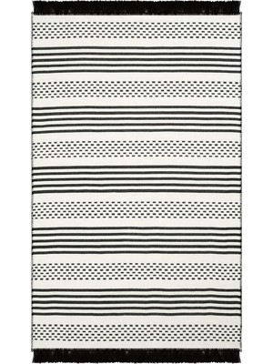 Happy Trend Halı Lovely Krem Siyah Kilim Yıkanabilir Çift Taraflı Akrilik Ince Banyo Balkon Mutfak Kilimi