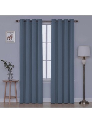 Happy Trend Perde Kadife Dokulu Fon Perde Kuş Gözlü Dikim - Rustik Için Uygun - Fon Perde,mavi 100 x 240