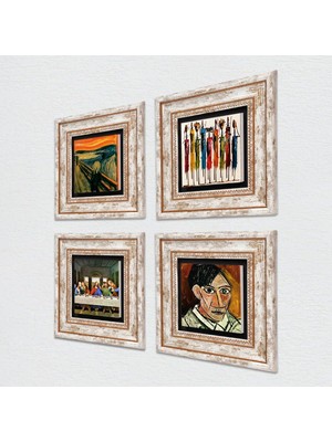 Happy Trend Stone Picasso, Leonardo Da Vinci, Çığlık, Yerli Kadınlar Taş Duvar Tablosu - Çerçeveli Taş Tablo - Dekoratif Duvar Sanatı - Modern Ev ve Ofis Duvar Dekoru T4-1760