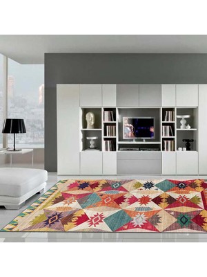 Happy Trend Dizayn Rhodo Desenli Kadife Pamuk Tabanlı Yıkanabilen Kaydırmaz Antibakteriyel Salon Halısı 100X200
