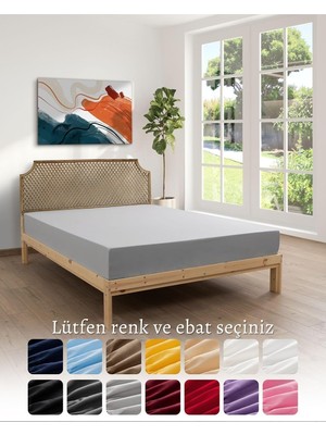 Happy Trend Gri RENKLI%100 Pamuklu Penye Kumaşından Tek/çift Kişilik Lastikli Çarşaf (7 Farklı Ebat) Gri Çift Kişilik 140 x 200