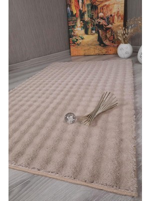 Happy Trend Evilla Dekoratif Bubble Uzun Tüylü Yumuşak Puffy Peluş Kaymaz Yıkanabilir Salon Koridor Halı Yolluk Bej 40 x 60