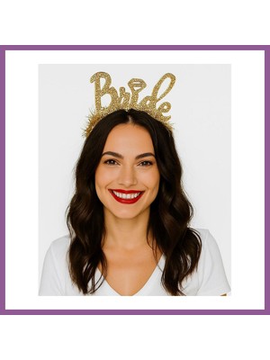 Bezos Altın Renk Bekarlığa Veda Italik Yazı Alyanslı Bride Taç Rengaren