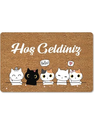 Happy Trend Quality(67) Yavru Kedicikler Temalı Coco Görünümlü Dekoratif Dış Kapı Önü ve Iç Mekan Paspası Gümüş 45 x 70