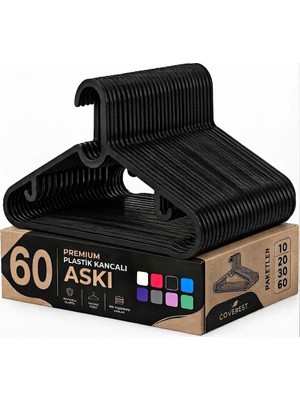 60 Adet Slim Plastik Elbise Askısı, Gardrop Için Alan Tasarruflu Pantolon Gömlek Ceket Etek Askısı, Kıyafet Askısı, 39.5 cm x 17.5 cm (60, Siyah)