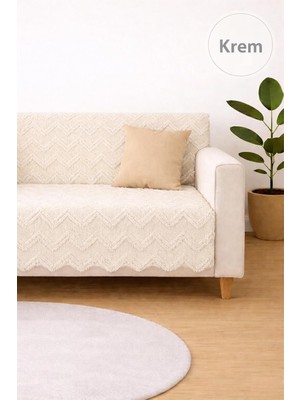 Sycamore Home Koltuk Örtüsü 175X215 cm –zigzag Desen Çekyat Örtüsü, Kaymaz, Yıkanabilir, Lüks Kumaş Şönil Jakarlı (Krem)