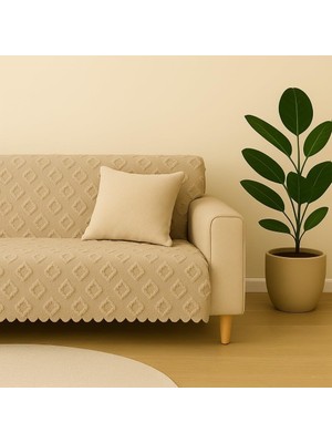 Sycamore Home Premium Şönil Koltuk Örtüsü 175X215 Cm, Kaymaz Jakarlı Dokuma, Yıkanabilir Lüks Çekyat ve Kanepe Şalı (Bej)