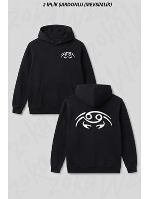 Zoka Wear Yengec Burcu Cancer Astroloji Ön Arka Baskılı Kapüşonlu Sweatshirt