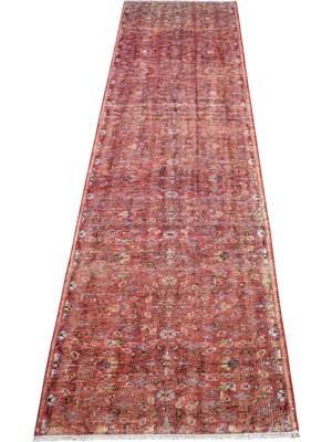 Kilim Antik El Dokuma Eskitme Çiçekli Yolluk Yün Halı 2059 - Vintage - Kırmızı