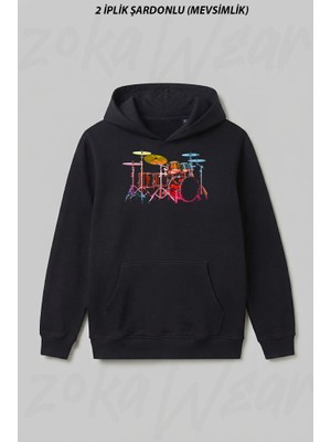 Zoka Wear Drum Set Bold Dıgıtal Colors Ön Baskılı Kapüşonlu Sweatshirt