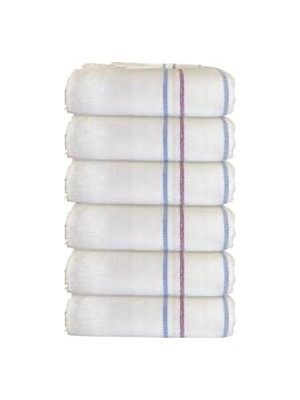 Toptan Budur 6'lı Beyaz Çizgili Düğün Havlusu 62 G %100 Pamuk 30X50 cm El ve Yüz Havlusu