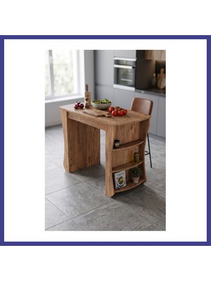 Bezos Mutfak Masası Mutfak Adası Ada Masa Bar Masası Kahvaltı Masası Raflı Çok Amaçlı Dolap Modern Masa 120X60 cm 9836 Atlantik Çam Mrl