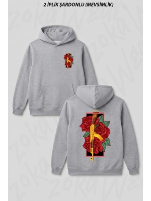 Zoka Wear Gul ve Silah Tasarim Ön Arka Baskılı Kapüşonlu Sweatshirt