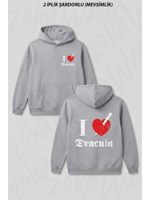 Zoka Wear I Love To Kill Dracula Whiteeroded Ön Arka Baskılı Kapüşonlu Sweatshirt