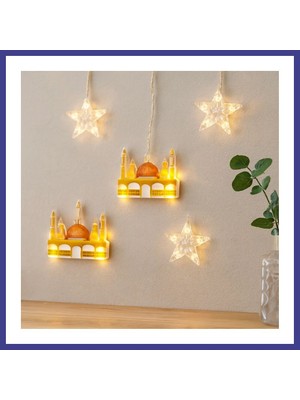 Bezos Ramazan LED Perde Lamba 3m (Fişli, Eklemeli) - Sarı Cami ve Yıldız Mrl
