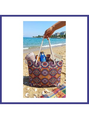 Bezos Büyük Boy Plaj Çantası 40×30 cm - Fermuarlı Günlük Omuz, Alışveriş ve Tatil Çantası Mrl