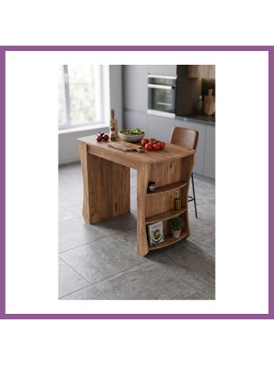 Bezos Mutfak Masası Mutfak Adası Ada Masa Bar Masası Kahvaltı Masası Raflı Çok Amaçlı Dolap Modern Masa 120X60 cm 9836 Atlantik Çam Rengaren