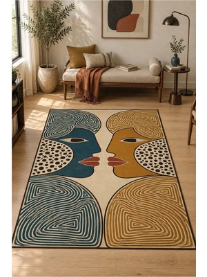 Rugs Modern Halı Sdtplus Vintage Geometrik Soyut Desenli Ince Dokuma Taban Dekoratif Halı OZL685