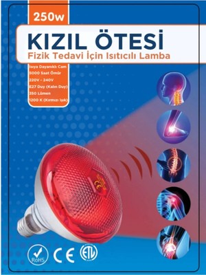 Psk 250W Kızılötesi (Infrared) Isıtıcılı Fizik Tedavi Lambası (Kırmızı Işık) E27 (Kalın Duy)