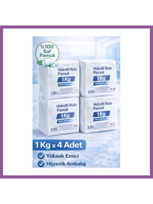 Bezos Hidrofil Rulo Pamuk 1 kg x 4 Adet Saf Pamuk Yüksek Emici Medikal ve Kozmetik Kullanım Rengaren
