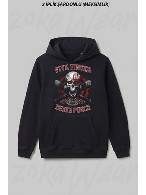 Zoka Wear Five Finger Death Punch Metal Music Rock Skull Ön Baskılı Kapüşonlu Sweatshirt