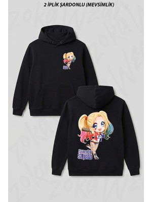 Zoka Wear Suicide Squad Harley Quinn Anime Tasarim Ön Arka Baskılı Kapüşonlu Sweatshirt