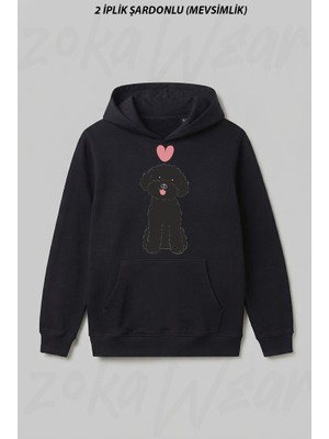 Zoka Wear Love Black Toy Poodle Ön Baskılı Kapüşonlu Sweatshirt