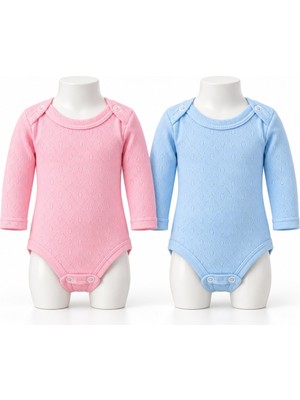 Yumiyumm Pembe Mavi 2’li Pamuklu Ajurlu Uzun Kollu Bebek Body Seti 1 Ay