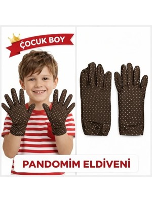 İlkyaz Fashion Puantiyeli Kahverengi Çocuk Pandomim Eldiveni 23 Nisan 19 Mayıs