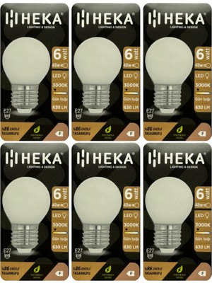 Die Grup Tr LED Ampul, 6W (48W), 3000K Sarı Işık, E27 Duylu, G45, 6 Adet Set