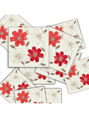 Die Grup Tr Kendinden Yapışkanlı Kırmızı Çiçek Desenli Pvc Karo 10X10 cm 20'li Paket