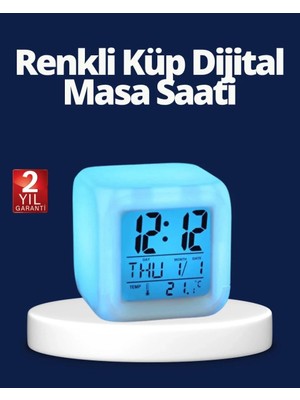 İlkyaz Fashion If Renk Değiştiren LED Alarmlı Dijital Küp Masa Saati