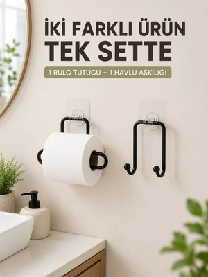 İlkyaz Fashion If Pratik Yapışkanlı Rulo Kağıtlık ve Havlu Bez Askılığı 2 Parça Düzenleyici Set