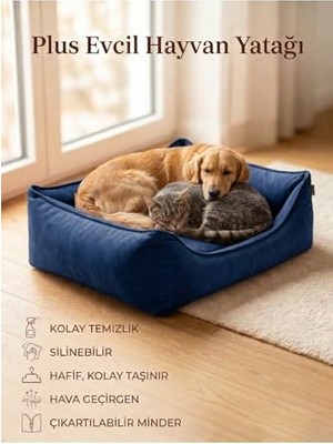 Plus Silinebilir Kedi Köpek Yatağı, Koltuk Kumaşı, Çıkartılabilir Minder, Mavi, Small (35X50CM)