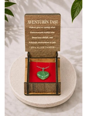 İhvan Online Aventurin Taşı Kalp Kolye - Ahşap Kutulu Hediyelik