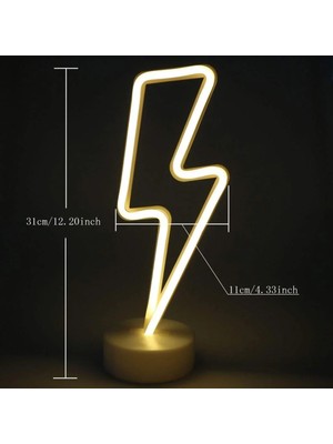 İlkyaz Fashion Şık Tasarım Neon LED Işıklı Dekoratif Şimşek Masa Lambası