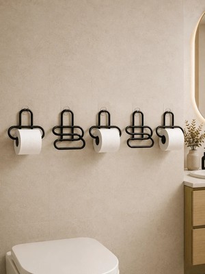 İlkyaz Fashion If 5 Adet Duvara Yapışkanlı Wc Kağıtlık Delmeden Montaj Siyah Metal Tuvalet Kağıdı Askısı