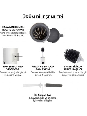 İlkyaz Fashion If Duvara Monte Tuvalet Fırçası - Deterjan Hazneli - Silikon