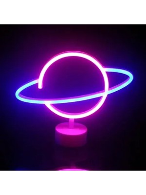 İlkyaz Fashion If Neon Işıklı Satürn Lamba (Pil + Usb)