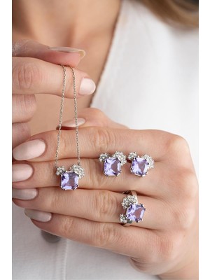 Xml Bayiciniz Tr 925 Ayar Gümüş Baget Taşlı Takı Seti, Kadın