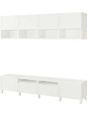 IKEA Beyaz Tv Ünitesi 240X42X230 Cm, 4 Kapaklı, 4 Çekmeceli, Raflı