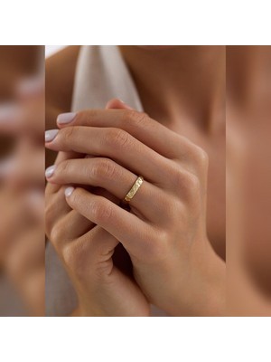 Sembol Gold 14 Ayar Altın El Yapımı Dövme Alyans 3 mm