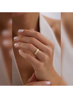 Sembol Gold 14 Ayar Altın El Yapımı Dövme Alyans 4 mm