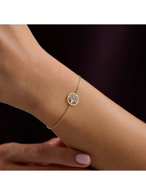 Sembol Gold 14 Ayar Altın Hayat Ağacı Figürlü Kadın Bileklik 17+2 cm