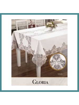 Bezos Krem Gloria Model Keten 160X260 cm Dantelli Dekoratif Yemek Masası Örtüsü Mac