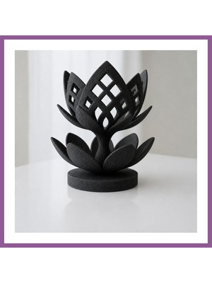 Bezos 3D Baskı Lotus Çiçeği Mumluk - Dekoratif Tealight Mumluk-Siyah Rengaren
