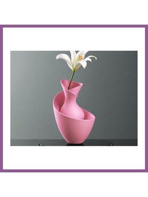 Bezos 3D Baskı Bold Vazo - Akışkan Formlu Dekoratif Vazo-Pembe Rengaren