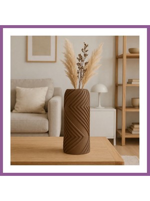 Bezos 3D Baskı Vector Vazo - Geometrik Çizgili Dekoratif Vazo-Kahverengi Rengaren