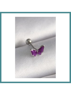 Bezos 316L Çelik Gümüş Renk Mor Kelebek Model Tragus Piercing Mac