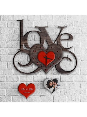 BK Gift Kişiye Özel Love Tasarımlı Ahşap Duvar Saati - 16